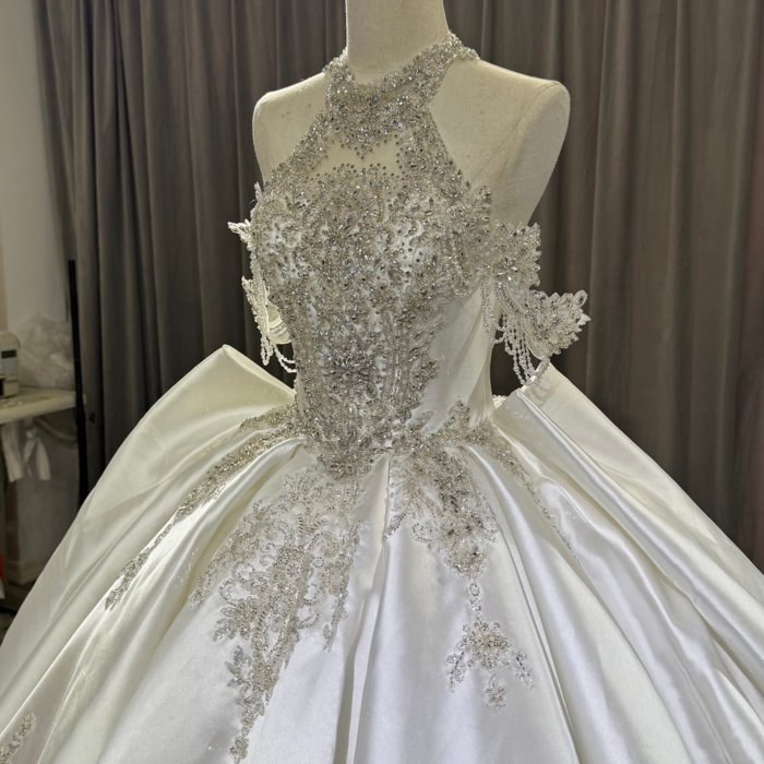 2025 Satin Wedding Dress Elegant Bridal Gown Flowers Vestidos De Novias Sequined Beading Lace Evening Party Dress OY15 - Image 2