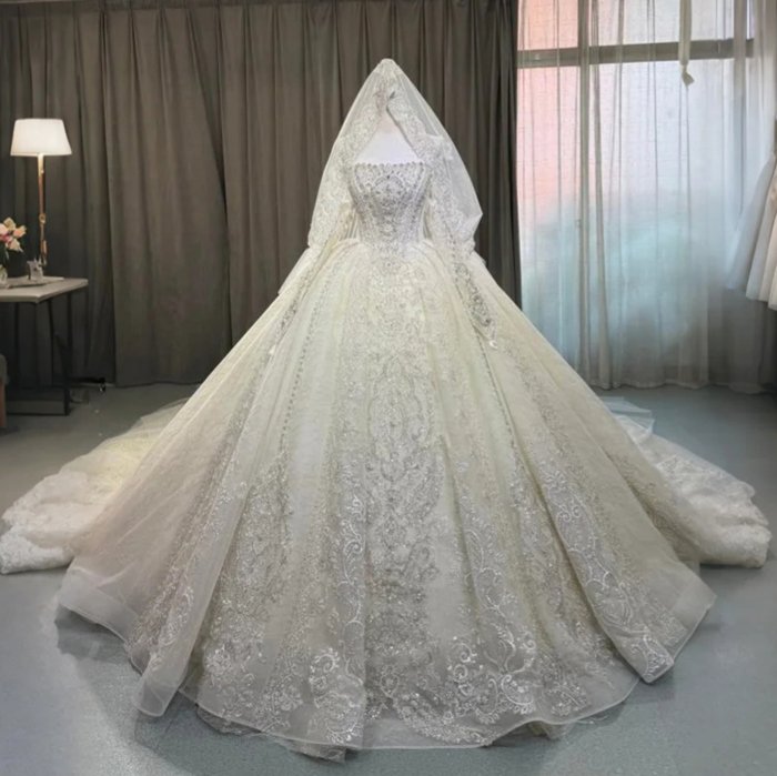 2025 Wedding Dress Elegant Bridal Gown Flowers Vestidos De Novias Sequined Beading Lace Evening Party Dress With Veil OY16