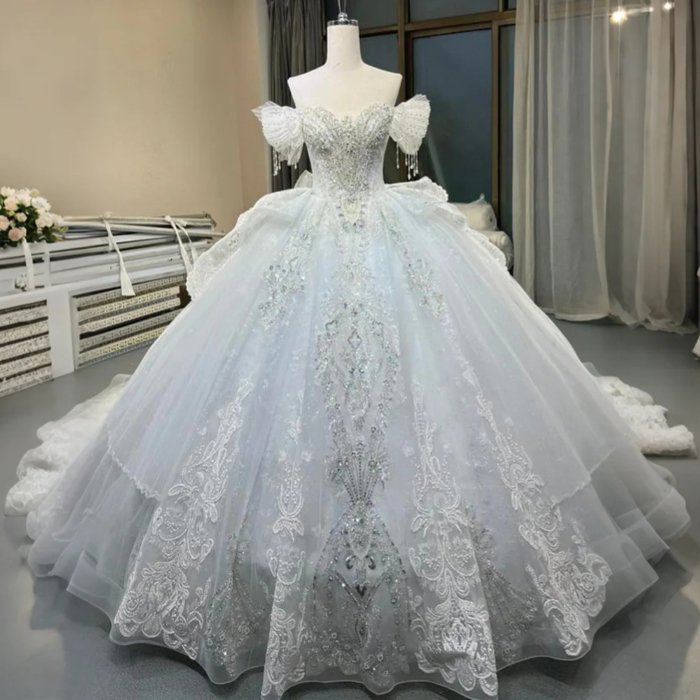 2025 Wedding Dress Elegant Bridal Gown Flowers Vestidos De Novias Sequined Off Shoulder  Evening Party Dress OY18