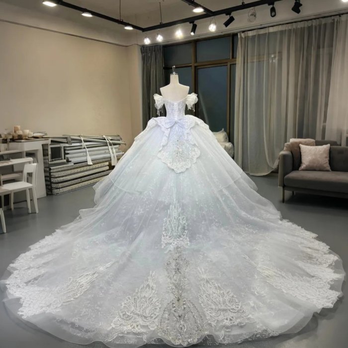 2025 Wedding Dress Elegant Bridal Gown Flowers Vestidos De Novias Sequined Off Shoulder  Evening Party Dress OY18 - Image 2