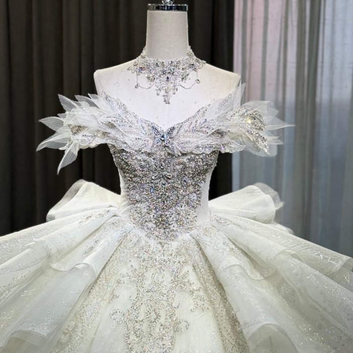2025 Luxury Wedding Dress Elegant Bridal Gown Flowers Vestidos De Novias Sequined Beading Lace Evening Party Dress OY19