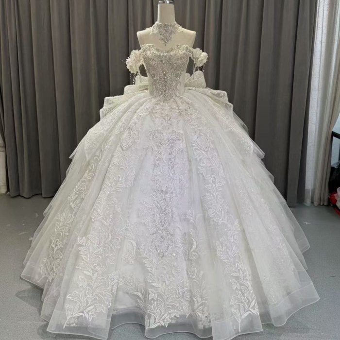 2025 Luxury Wedding Dress Elegant Bridal Gown Flowers Vestidos De Novias Sequined Beading Lace Off Shoulder Party Dress OY02 - Image 5