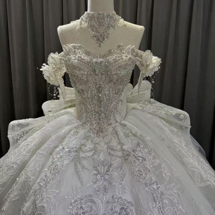 2025 Luxury Wedding Dress Elegant Bridal Gown Flowers Vestidos De Novias Sequined Beading Lace Off Shoulder Party Dress OY02 - Image 6