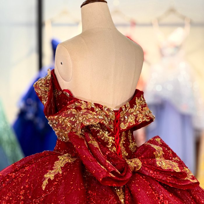 2025 Red Gold Quinceanera Dress Sweet 15 Quinceañera Flowers Vestidos De 15 Años Sequined Beading Lace Evening Party Dress 20271 - Image 4