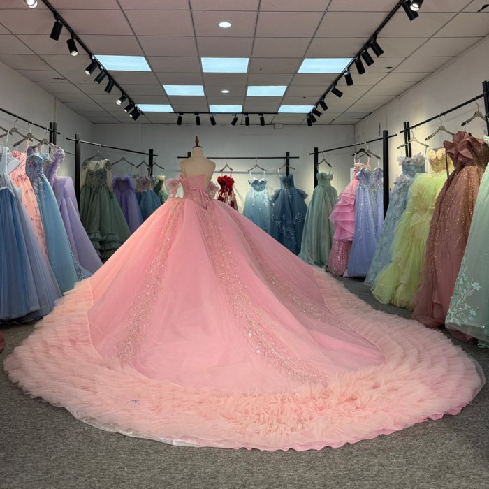 2025 Pink Quinceanera Dress Long Sleeves Sweet 15 Quinceañera Flowers Vestidos De 15 Años Sequined Beading Lace Evening Party Dress 20293 - Image 6