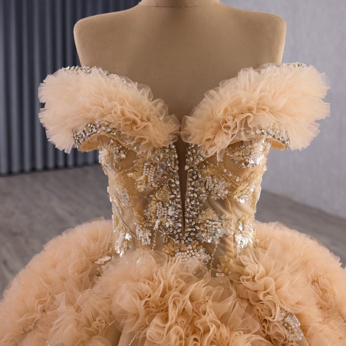 2025 Gold Quinceanera Dress Sweet 15 Quinceañera Flowers Vestidos De 15 Años Sequined Beading Lace Evening Party Dress 251067 - Image 3