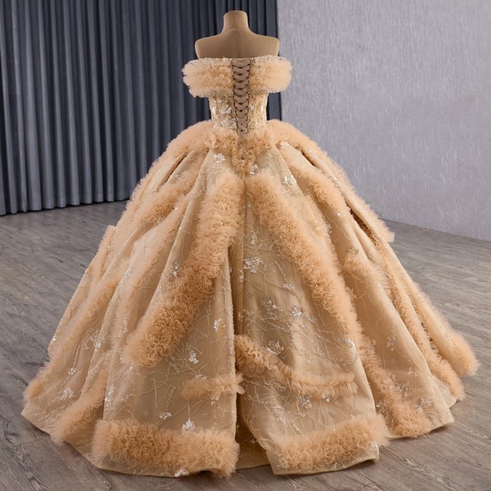 2025 Gold Quinceanera Dress Sweet 15 Quinceañera Flowers Vestidos De 15 Años Sequined Beading Lace Evening Party Dress 251067 - Image 2