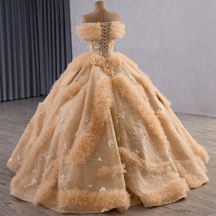 2025 Gold Quinceanera Dress Sweet 15 Quinceañera Flowers Vestidos De 15 Años Sequined Beading Lace Evening Party Dress 251067 - Image 6