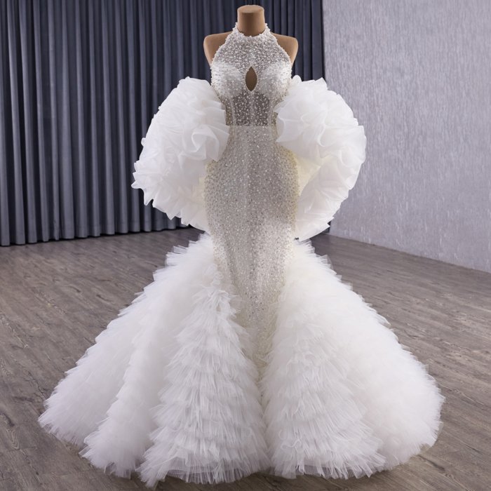 2025 Mermaid Wedding Dress Elegant Bridal Gown Flowers Vestidos De Novias Sequined Beading Lace Evening Party Dress 251079