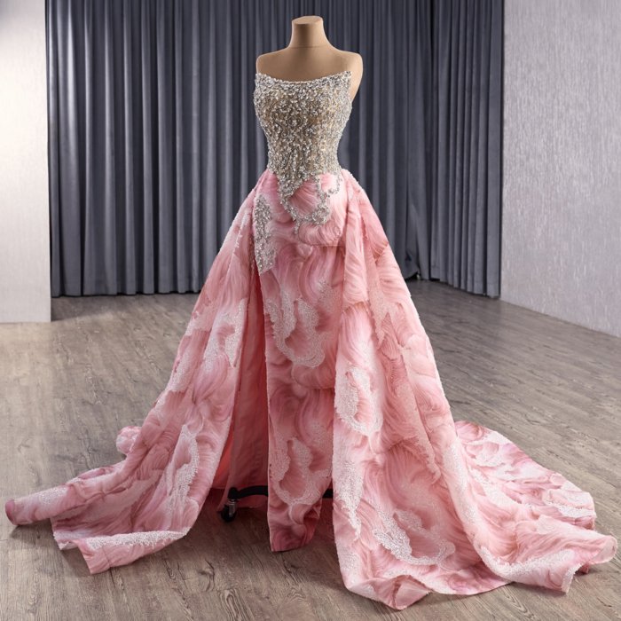 2025 Pink Mermaid Evening Dress Elegant Flowers Vestidos De Fiesta Sequined Beading Lace Evening Party Dress 251080 - Image 6