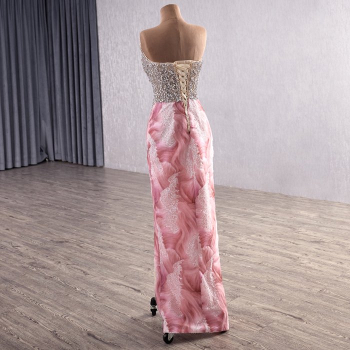 2025 Pink Mermaid Evening Dress Elegant Flowers Vestidos De Fiesta Sequined Beading Lace Evening Party Dress 251080 - Image 4