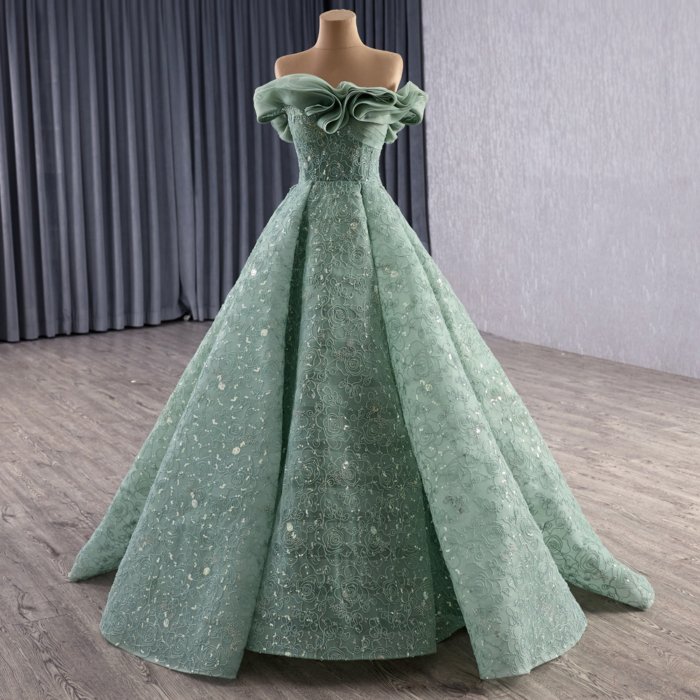 2025 Sage Green Evening Dress Flowers Vestidos De Fiesta Sequined Beading Lace Evening Party Dress 251083
