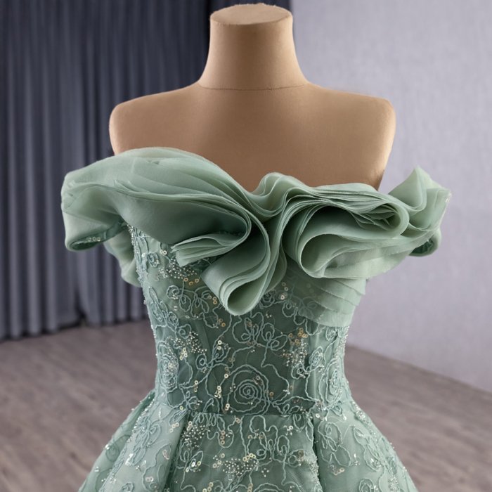 2025 Sage Green Evening Dress Flowers Vestidos De Fiesta Sequined Beading Lace Evening Party Dress 251083 - Image 3