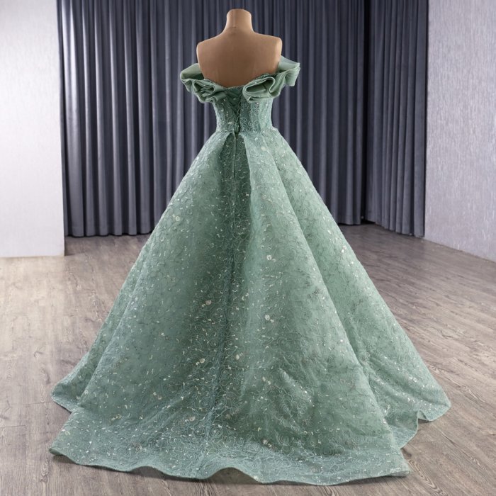 2025 Sage Green Evening Dress Flowers Vestidos De Fiesta Sequined Beading Lace Evening Party Dress 251083 - Image 2