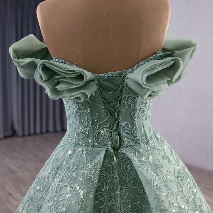2025 Sage Green Evening Dress Flowers Vestidos De Fiesta Sequined Beading Lace Evening Party Dress 251083 - Image 4