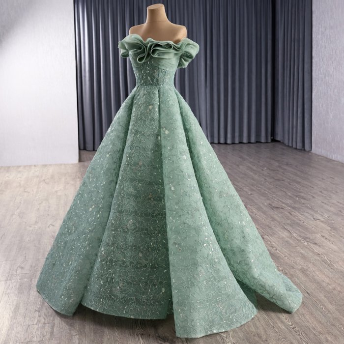 2025 Sage Green Evening Dress Flowers Vestidos De Fiesta Sequined Beading Lace Evening Party Dress 251083 - Image 5