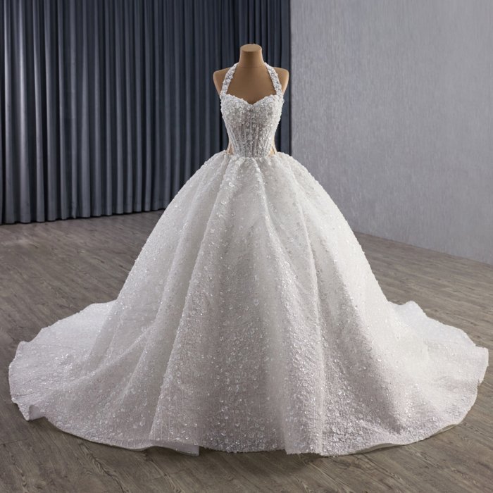 2025 Halter Wedding Dress Elegant Bridal Gown Flowers Vestidos De Novias Sequined Beading Lace Evening Party Dress 251085