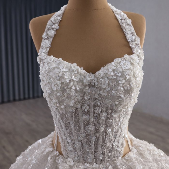 2025 Halter Wedding Dress Elegant Bridal Gown Flowers Vestidos De Novias Sequined Beading Lace Evening Party Dress 251085 - Image 3