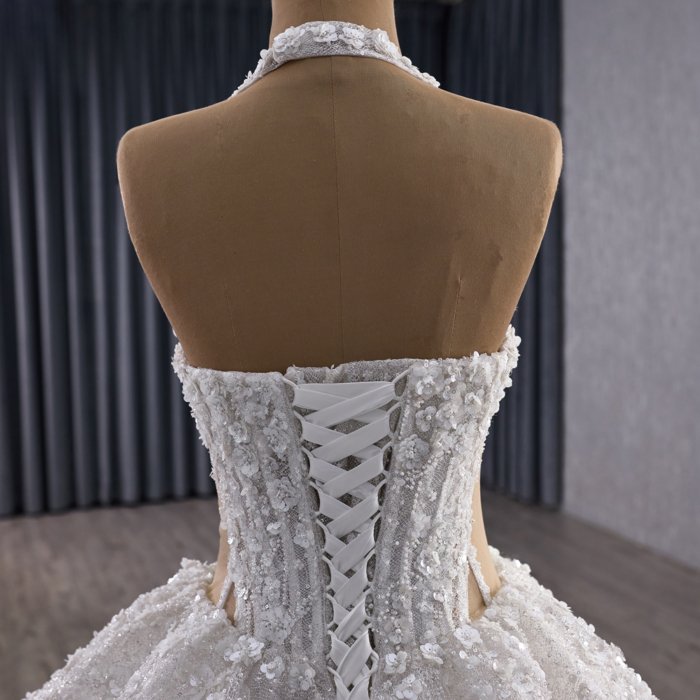 2025 Halter Wedding Dress Elegant Bridal Gown Flowers Vestidos De Novias Sequined Beading Lace Evening Party Dress 251085 - Image 4