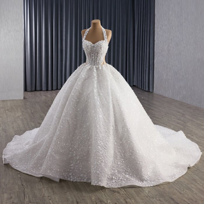 2025 Halter Wedding Dress Elegant Bridal Gown Flowers Vestidos De Novias Sequined Beading Lace Evening Party Dress 251085 - Image 5