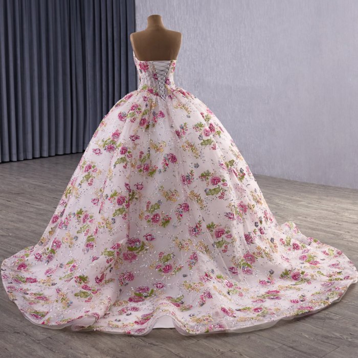 2025 Pink Quinceanera Dress Sweet 15 Quinceañera Flowers Vestidos De 15 Años Sequined Beading Lace Evening Party Dress 251090 - Image 2