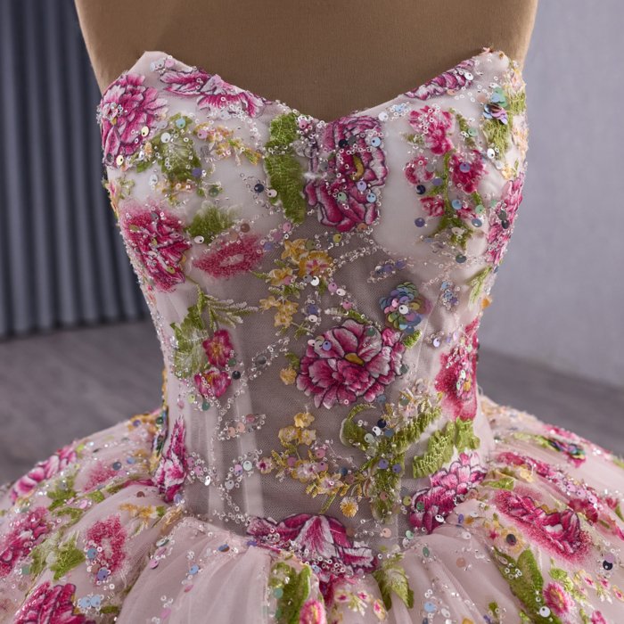2025 Pink Quinceanera Dress Sweet 15 Quinceañera Flowers Vestidos De 15 Años Sequined Beading Lace Evening Party Dress 251090 - Image 3