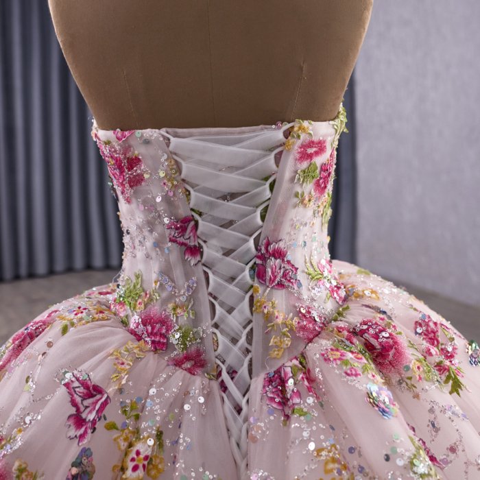 2025 Pink Quinceanera Dress Sweet 15 Quinceañera Flowers Vestidos De 15 Años Sequined Beading Lace Evening Party Dress 251090 - Image 4
