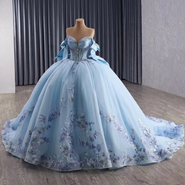 2025 Sky Blue Quinceanera Dress Sweet 15 Quinceañera Flowers Vestidos De 15 Años Sequined Beading Lace Evening Party Dress 251091 - Image 4