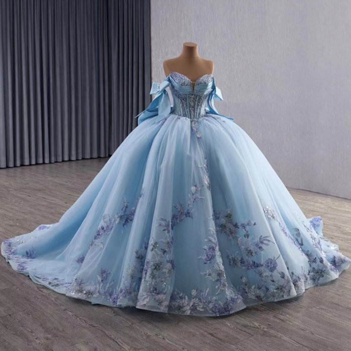 2025 Sky Blue Quinceanera Dress Sweet 15 Quinceañera Flowers Vestidos De 15 Años Sequined Beading Lace Evening Party Dress 251091 - Image 5