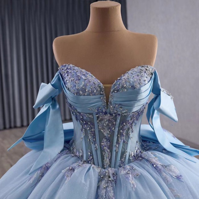 2025 Sky Blue Quinceanera Dress Sweet 15 Quinceañera Flowers Vestidos De 15 Años Sequined Beading Lace Evening Party Dress 251091 - Image 3