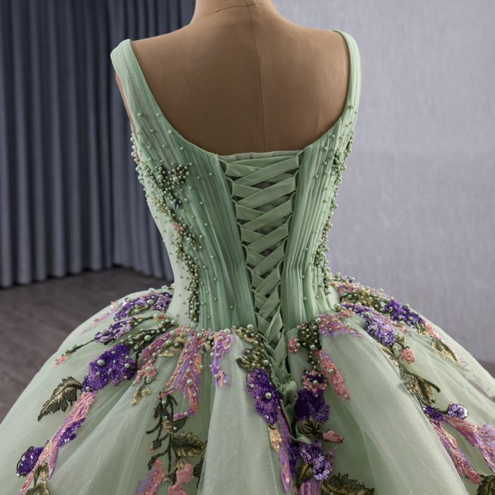 2025 Green Quinceanera Dress Sweet 15 Quinceañera Flowers Vestidos De 15 Años Sequined Beading Lace Evening Party Dress 251092 - Image 4