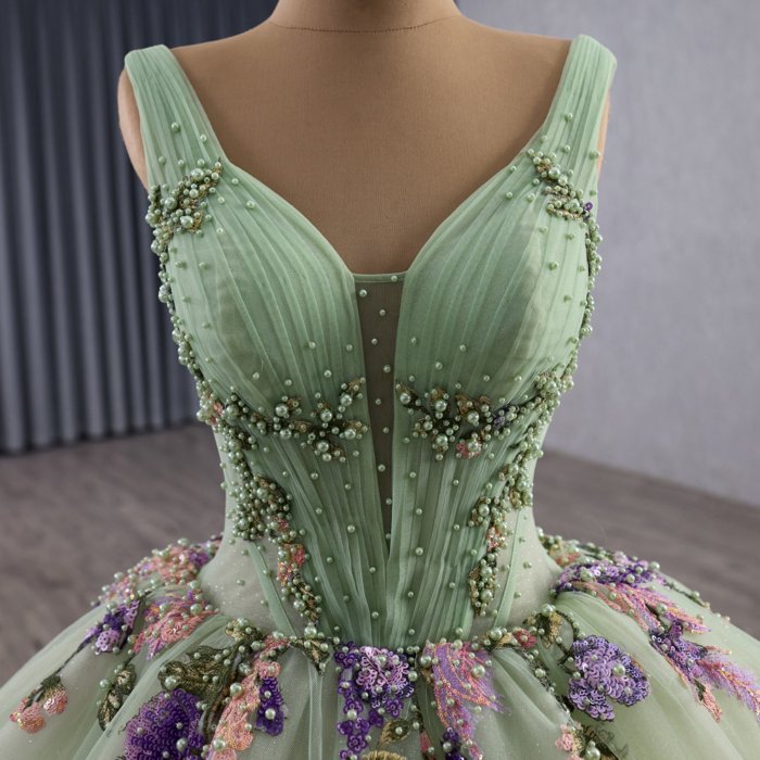 2025 Green Quinceanera Dress Sweet 15 Quinceañera Flowers Vestidos De 15 Años Sequined Beading Lace Evening Party Dress 251092 - Image 3