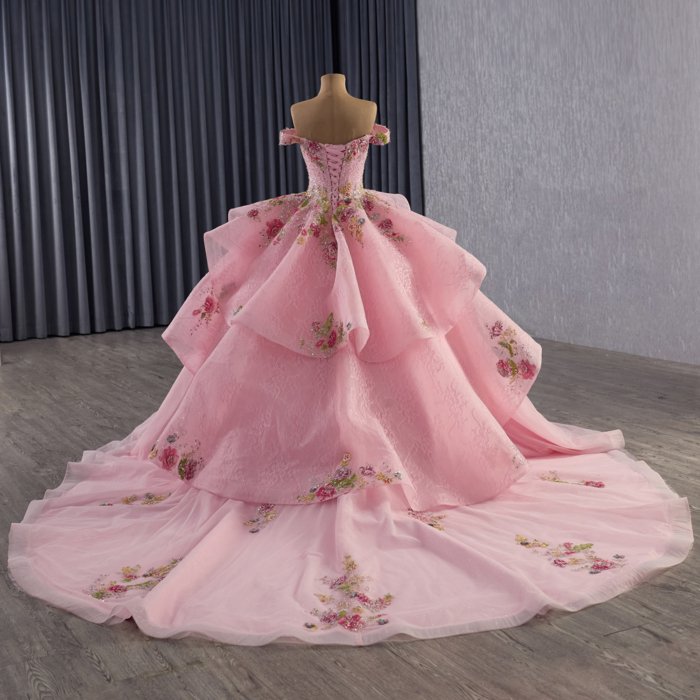 2025 Pink Quinceanera Dress Sweet 15 Quinceañera Flowers Vestidos De 15 Años Sequined Beading Lace Evening Party Dress 251100 - Image 2
