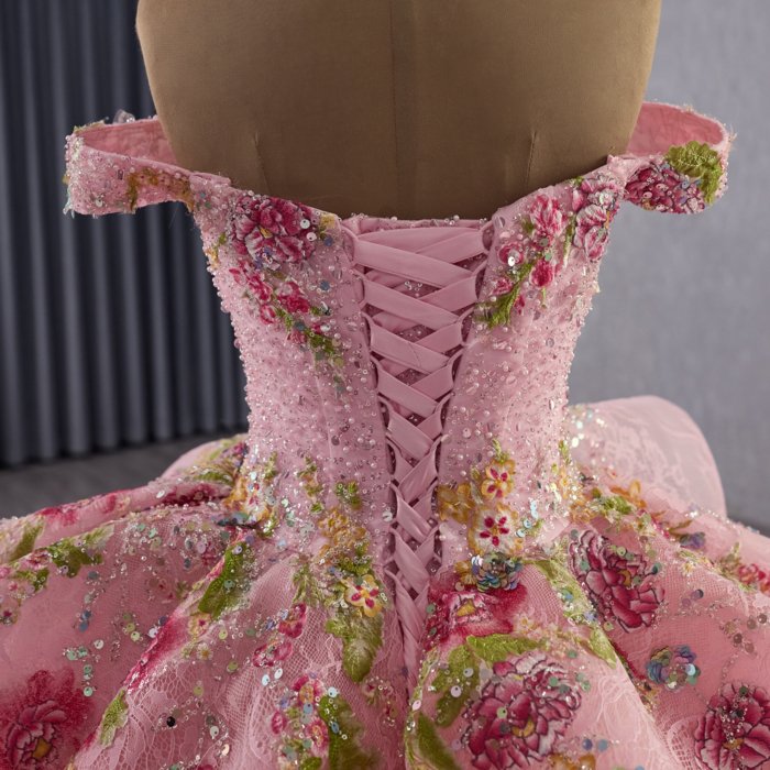 2025 Pink Quinceanera Dress Sweet 15 Quinceañera Flowers Vestidos De 15 Años Sequined Beading Lace Evening Party Dress 251100 - Image 4