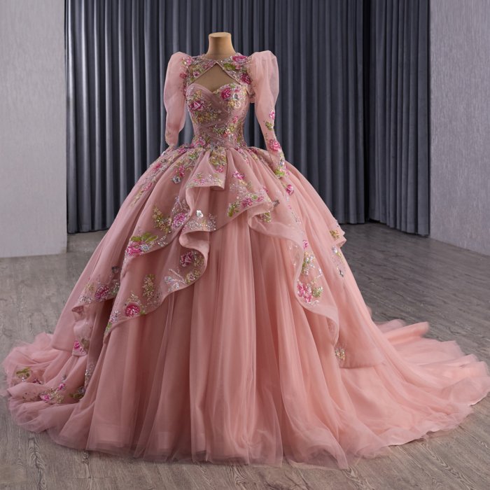 2025 Pink Quinceanera Dress Sweet 15 Quinceañera Flowers Vestidos De 15 Años Sequined Beading Lace Evening Party Dress 251101
