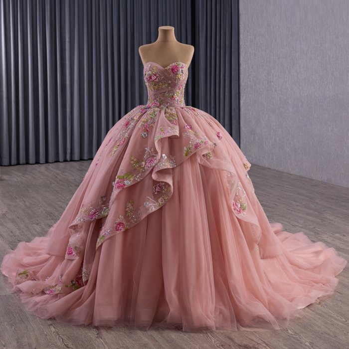2025 Pink Quinceanera Dress Sweet 15 Quinceañera Flowers Vestidos De 15 Años Sequined Beading Lace Evening Party Dress 251101 - Image 3