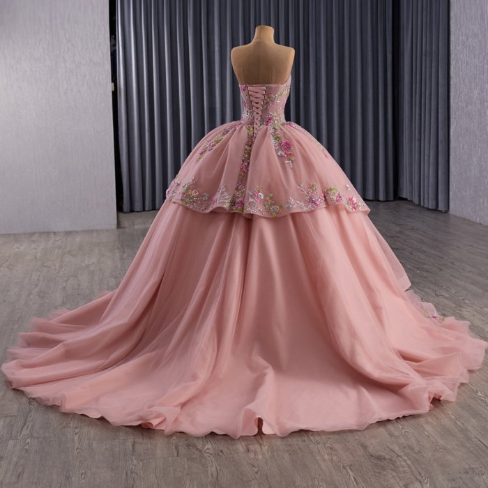 2025 Pink Quinceanera Dress Sweet 15 Quinceañera Flowers Vestidos De 15 Años Sequined Beading Lace Evening Party Dress 251101 - Image 4