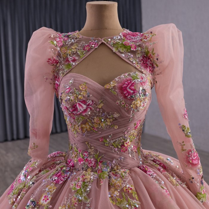 2025 Pink Quinceanera Dress Sweet 15 Quinceañera Flowers Vestidos De 15 Años Sequined Beading Lace Evening Party Dress 251101 - Image 5