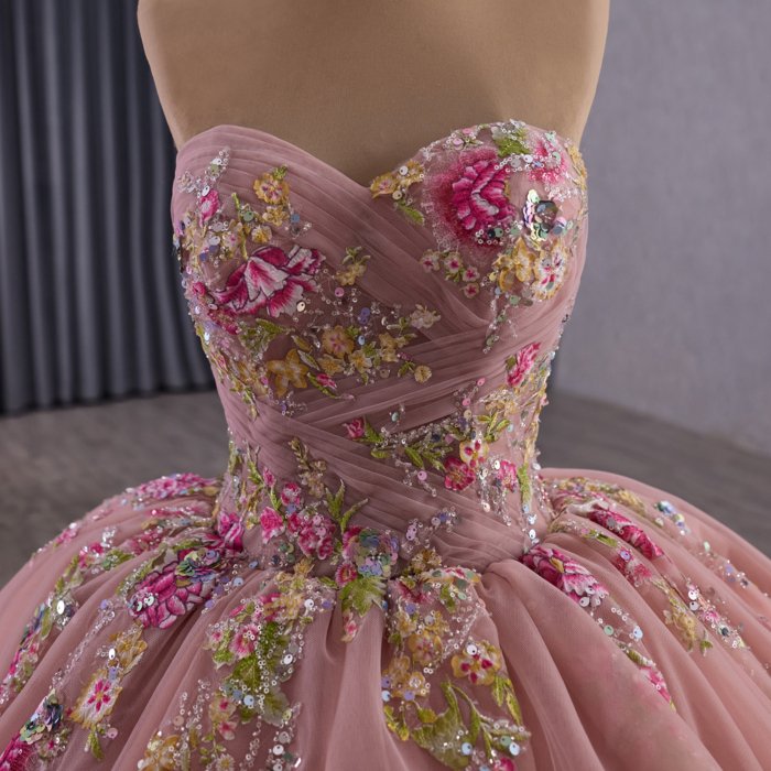 2025 Pink Quinceanera Dress Sweet 15 Quinceañera Flowers Vestidos De 15 Años Sequined Beading Lace Evening Party Dress 251101 - Image 7