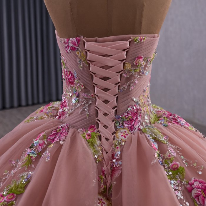 2025 Pink Quinceanera Dress Sweet 15 Quinceañera Flowers Vestidos De 15 Años Sequined Beading Lace Evening Party Dress 251101 - Image 8