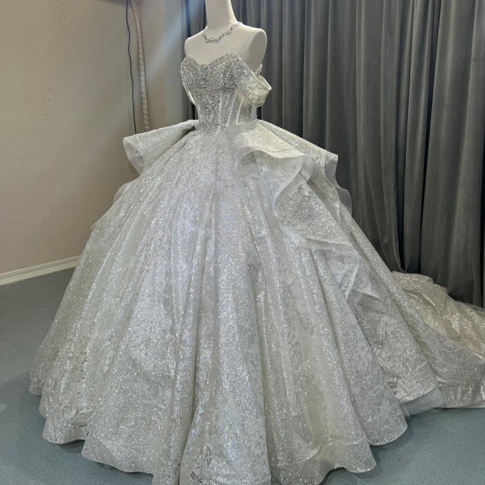 2025 Glitter Wedding Dress Elegant Bridal Gown Flowers Vestidos De Novias Sequined Beading Lace Evening Party Dress OY03