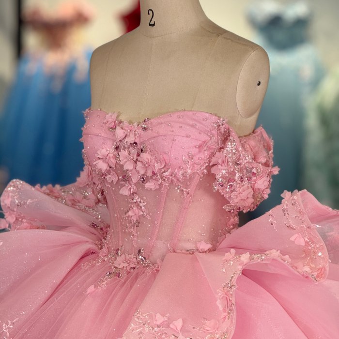 2025 Light Pink Quinceanera Dress Sweet 15 Rosa Quinceañera Flowers Vestidos De 15 Años Sequined Beading Lace Evening Party Dress 6849 - Image 3