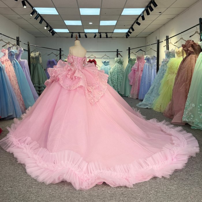 2025 Light Pink Quinceanera Dress Sweet 15 Rosa Quinceañera Flowers Vestidos De 15 Años Sequined Beading Lace Evening Party Dress 6849 - Image 6