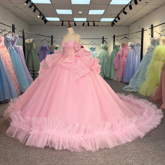 2025 Light Pink Quinceanera Dress Sweet 15 Rosa Quinceañera Flowers Vestidos De 15 Años Sequined Beading Lace Evening Party Dress 6849 - Image 5