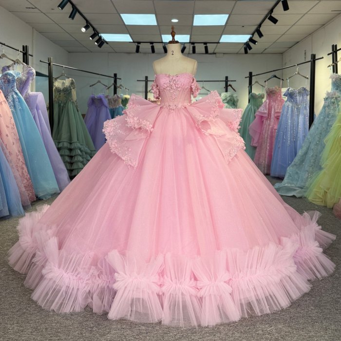 2025 Light Pink Quinceanera Dress Sweet 15 Rosa Quinceañera Flowers Vestidos De 15 Años Sequined Beading Lace Evening Party Dress 6849