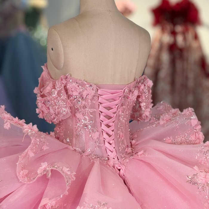 2025 Light Pink Quinceanera Dress Sweet 15 Rosa Quinceañera Flowers Vestidos De 15 Años Sequined Beading Lace Evening Party Dress 6849 - Image 4