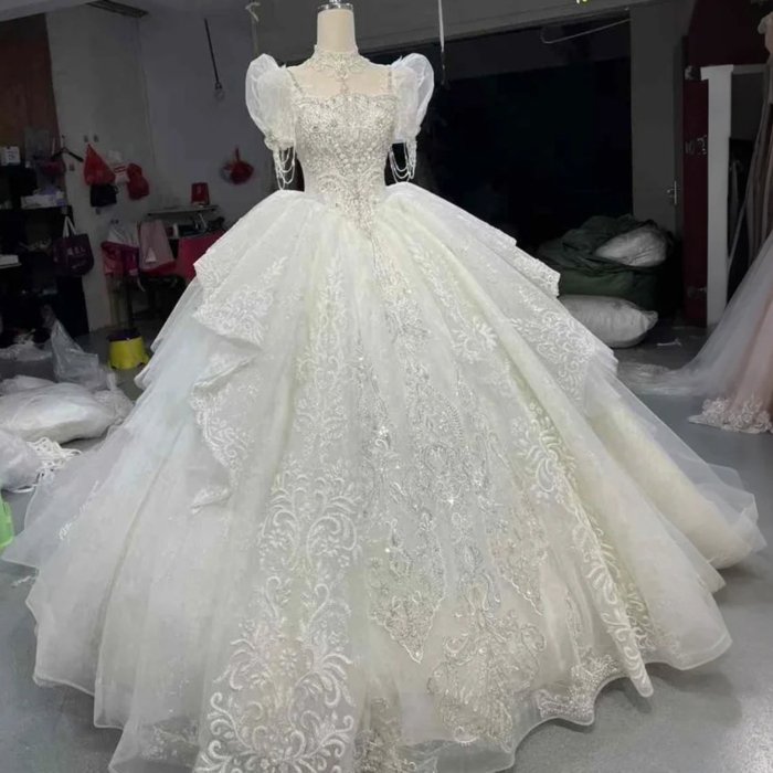 2025 Princess Wedding Dress Elegant Bridal Gown Flowers Vestidos De Novias Sequined Beading Lace Evening Party Dress OY07