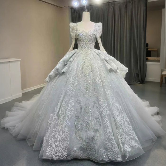 2025 Luxury Wedding Dress Elegant Bridal Gown Flowers Vestidos De Novias Sequined Long Sleeves Evening Party Dress OY09