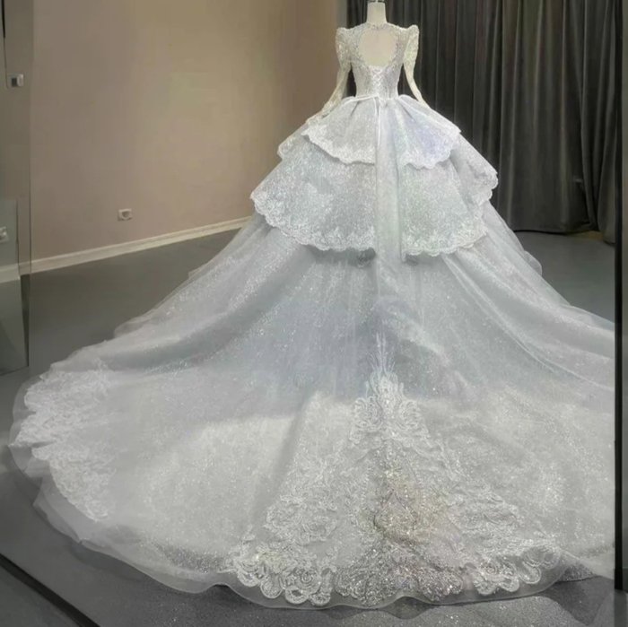 2025 Luxury Wedding Dress Elegant Bridal Gown Flowers Vestidos De Novias Sequined Long Sleeves Evening Party Dress OY09 - Image 2