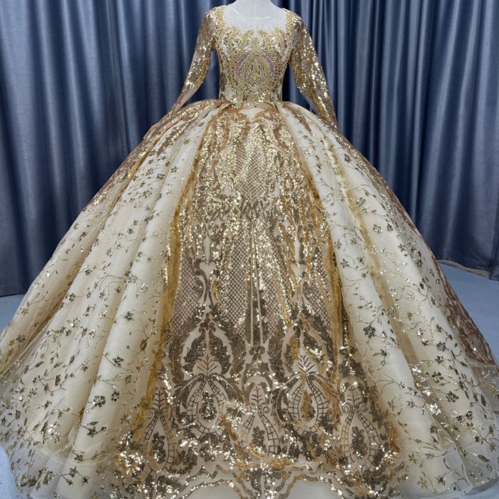 2025 Gold Wedding Dress Elegant Bridal Gown Flowers Vestidos De Novias Sequined Beading Lace Evening Party Dress Nigeria CM02 - Image 4